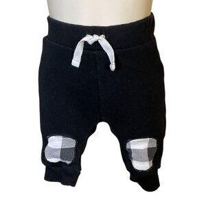 Petit Tem Infant Blk Elastic Waist Sweatpants Buffalo Check Knee Patches 3 mos